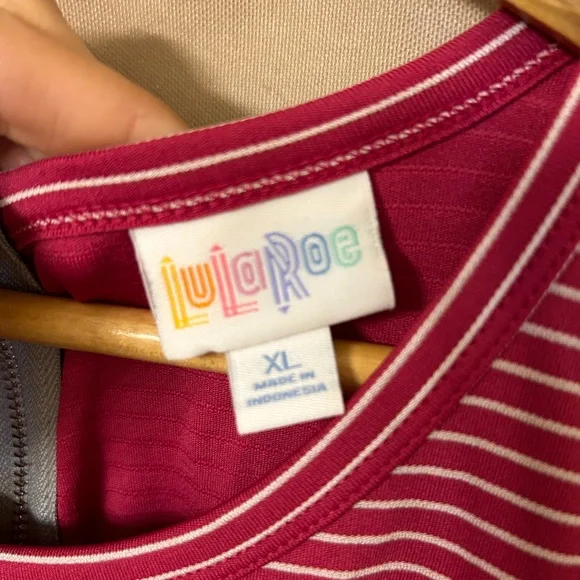 LuLaRoe XL Amelia Pink and White Striped Dress - Picture 3 of 5